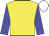 Yellow, blue sleeves, white cap