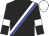Black, white and blue sash, white armlets, white cap