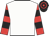 white, red sleeves, black hoops, black cap, red hoops