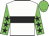 white, black hoop, black stars on green sleeves, green cap