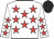White, red stars, black cap