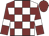 White and maroon check, maroon sleeves, white armlets, maroon cap