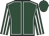 Dark green, white seams, striped sleeves, dark green cap