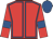 Red, royal blue seams, armlets and cap