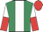 Emerald green, white stripe, white and red halved sleeves, red cap