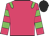 Rose body, green epaulettes, rose arms, green hooped, black cap