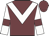 Garnet body, white chevron, white arms, garnet armlets, garnet cap