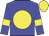 Blue body, yellow disc, blue arms, yellow armlets, yellow cap