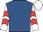 Royal blue, white and red chevrons on sleeves, white cap