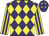 Purple and yellow diamonds, yellow and purple striped sleeves