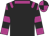 Black, violet epaulettes and collar, violet and black hooped sleeves, quartered cap