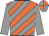 Orange, grey diagonal stripes, grey sleeves, quartered cap