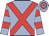 Baby blue, red crossed sashes, hooped sleeves and cap