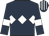Dark blue, white band of diamonds, dark blue sleeves, white armband, striped cap