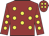 Burgundy, yellow spots, burgundy cap , yellow spots