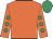Orange, emerald green spots on sleeves, emerald green cap
