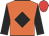 Orange, black diamond and sleeves, red cap
