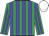 Emerald green, blue stripes, white cap