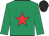 Emerald green, red star, black cap