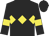 Black, yellow triple diamond, black sleeves, yellow armlets, black cap