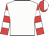 White, red sleeves, white hoops, halved cap