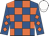 Royal blue and orange check, diamonds on sleeves, white cap