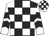 Black and white check, white and black chevrons on sleeves, check cap