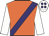 Orange, purple sash, white sleeves, white cap, purple spots