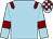 light blue, maroon epaulettes, maroon armbands, checked cap