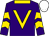 Purple, gold v, collar and chevrons on sleeves, white cap