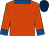 Tangerine, royal blue collar and cuffs, dark blue  cap