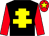 Black, yellow cross of lorraine, red sleeves, red cap, yellow star