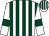 White and dark green stripes, white sleeves, dark green armlets