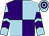 Purple and light blue quartered, light blue sleeves, purple chevrons, hooped cap