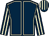 Dark blue, beige seams, striped sleeves and cap