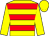 yellow, red hoops, yellow sleeves and cap