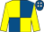 Royal blue & yellow quartered, yellow sleeves, royal blue cap, white spots