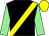 Black, yellow sash, light green sleeves, yellow cap