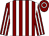 Maroon and white stripes, maroon cap, white hoop