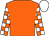 orange, orange and white checked sleeves, white cap