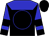 Black, blue circle, blue yoke, blue sleeves, black armlets and cuffs, black cap