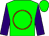 Green, orange circle, purple sleeves, green cap