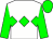 White body, green diamond hoop, green sleeves and cap