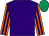 Purple, orange and purple striped sleeves, emerald green cap