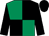 Emerald green and black quartered, black sleeves, black cap
