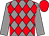 Grey body, red diamonds, grey arms, red cap