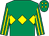 Emerald green, yellow triple diamond, striped sleeves and diamonds on cap