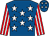 Royal blue, white stars, red and white striped sleeves