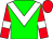 Green body, white chevron, red arms, white armlets, red cap