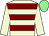 Beige, maroon hoops, beige sleeves, light green cap